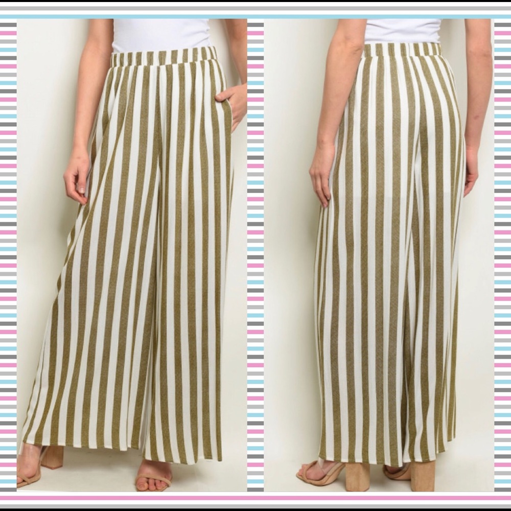 OLIVE & OFF WHITE STRIPED SUMMER PANTS